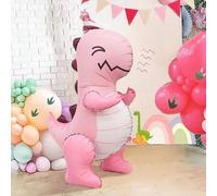 Shein 1 pieza Globo de dinosaurio 3D de papel de aluminio y 20 piezas de globos de látex rosas con diseño de sombrero de cumpleaños de dinosaurio rosa, glob
