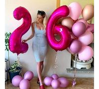 Shein 1 pieza Globo de foil de color magenta sólido de 32/40 pulgadas, globos de dígitos de poliéster de gran tamaño del 0 al 9, globos decorativos, reutili