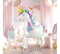 Shein 1 pieza Globo de helio con forma de unicornio con ruedas, lindo globo de unicornio de hoja metálica para decoración de cumpleaños, suministros de fies