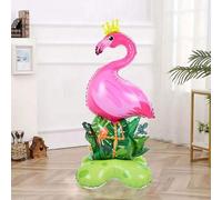 Shein 1 pieza Globo de lámina de aluminio grande de 155,45 cm con base de selva tropical - Diseño vibrante de flamenco rosa y follaje verde, ideal para luau