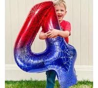 Shein 1 pieza Globo de número de 40 pulgadas con tema de araña, números del 0 al 9, globos de helio gigantes de degradado rojo y azul con diseño de telaraña