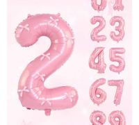 Shein 1 pieza Globo de número de lámina de color rosa claro de 32 pulgadas y 10 piezas de cintas de moño de satén rosa, globos decorativos para cumpleaños,