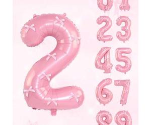 Shein 1 pieza Globo de número de lámina de color rosa claro de 32 pulgadas y 10 piezas de cintas de moño de satén rosa, globos decorativos para cumpleaños,
