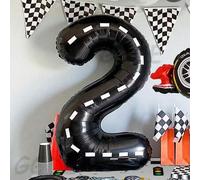 Shein 1 pieza Globo de número de línea de tema de carreras de 40 pulgadas, globo de lámina de número negro de coche de carreras, adecuado para decoración de