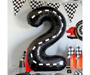Shein 1 pieza Globo de número de línea de tema de carreras de 40 pulgadas, globo de lámina de número negro de coche de carreras, adecuado para decoración de