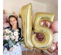 Shein 1 pieza Globo de número dorado de 40 pulgadas, globo grande de película de poliéster con helio de color dorado champán, decoración para cumpleaños, fi