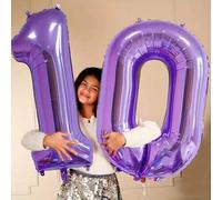 Shein 1 pieza Globo de número sólido de color púrpura de 32/40 pulgadas, globos de dígitos de poliéster de gran tamaño del 0 al 9, globos decorativos, reuti