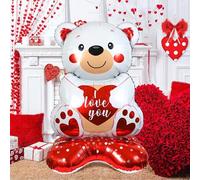 Shein 1 pieza Globo de oso blanco de 58 pulgadas con corazón que dice "Te amo", globo de lámina de oso de dibujos animados, adecuado para decoración de fies