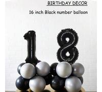 Shein 1 pieza Globo negro de número de 16 pulgadas, globo de membrana de poliéster negro, números del 0 al 9, adecuado para decoración de cumpleaños, aniver