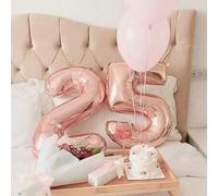 Shein 1 pieza Globo número de 32 pulgadas color oro rosa (0-9), globo de película de poliéster de gran tamaño color champán y rosa, adecuado para decoración