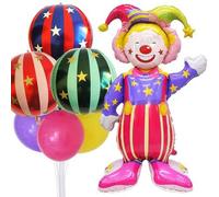 Shein 1 pieza Globos de cumpleaños, globos con tema de circo, payasos de pie grandes, planetas a rayas, globos de película de aluminio con animales, decorac