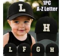 Shein 1 pieza Gorra de béisbol azul oscuro sólido con letras A-Z 26, sombrero para el sol, adecuado para niños/niñas pequeños, gorra clásica de tapa plana p