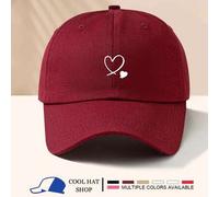 Shein 1 pieza Gorra de béisbol burdeos con dos diseños de corazón, visera para el sol al aire libre, artículo esencial unisex