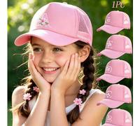 Shein 1 pieza Gorra de béisbol de malla con letra para niños, gorra casual ajustable y transpirable para exteriores, gorra de protección solar para viajes p