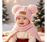 Shein 1 pieza Gorro de punto con pompones lindo para bebé, unisex para niños y niñas, gorro de punto de cable suave y cálido para niños pequeños, gorro de p
