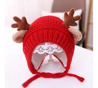 Shein 1 pieza Gorro de punto de reno para niños, gorro con orejeras forrado de felpa cálida con astas y orejas, lindo gorro de invierno navideño, adecuado p