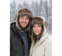 Shein 1 pieza Gorro tipo Lei Feng de peluche, gorro de orejeras grueso de color café para hombres y mujeres para otoño e invierno, adecuado para estilo casu