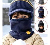 Shein 1 pieza Gorro y bufanda integrados para niños, nuevo gorro cálido de otoño/invierno para bebés niños y niñas, adecuado para el invierno frío, de una p