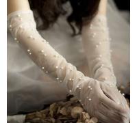 Shein 1 pieza Guantes de novia versátiles de malla y cuentas con dedos para mujeres para ceremonia de boda en primavera/otoño/invierno, accesorios de moda d