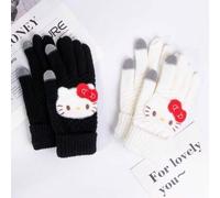 Shein 1 pieza Guantes de punto con pantalla táctil de Hello Kitty, guantes de dibujos animados lindos y cálidos para mujeres, adecuados para uso en el hogar