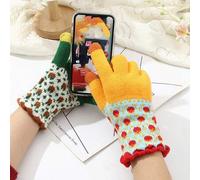 Shein 1 pieza Guantes de punto de oso de peluche, guantes de invierno cálidos para pantalla táctilunicolordo lindo con bordado, dedos abiertos convenientes