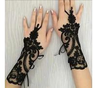 Shein 1 pieza Guantes sin dedos de encaje negro elegante - Suave y amigable con la piel, diseño floral, tela de poliéster elástica - Ideal para novias, boda