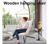 Shein 1 pieza Hamaca blanca/negra + Soporte de madera maciza + 2 almohadas + Cuerda resistente Hamaca panorámica de jardín exterior, silla colgante, columpi