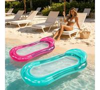 Shein 1 pieza Hamaca flotante de malla degradada, diseño degradado, con almohada, material PVC, hamaca inflable, adecuada para piscina, playa y lago, sumini