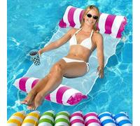 Shein 1 pieza Hamaca inflable de malla a rayas, silla flotante de agua para adultos, hamaca portátil multicolor para exteriores para playa, piscina, vacacio