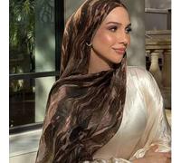 Shein 1 pieza Hijab de mujer con estampado de rayas de degradado de acuarela en estilo bohemio, modelo de hijab de moda casual para la calle, adecuado para