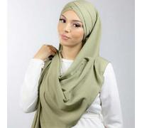 Shein 1 pieza Hijab instantáneo de lino con cristales para atar, pañuelo de mujer de unicolor clásico básico, de seda suave y transpirable, diseño de doble