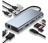 Shein 1 pieza Hub USB 11 en 1, adaptador divisor de computadora USB3.0, cargador USB, puerto de red, adaptador de corriente, estación de carga de 5V 0.5A, c