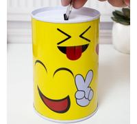 Shein 1 pieza Hucha con gráfico de caricatura, hucha de hierro con impresión de sonrisa y gesto de caricatura como mejor regalo para el hogar