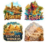 Shein 1 pieza Imán acrílico de los Siete Maravillas de Egipto - Diseño majestuoso de pirámides, templos y río Nilo, con colores vibrantes de atardecer - Ima