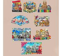 Shein 1 pieza Imán de nevera de ciudad española colorida, azulejo magnético de recuerdo de viaje con arquitectura de Gaudí de Barcelona, Madrid y bailarina