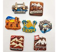 Shein 1 pieza Imanes de refrigerador de resina 3D de diferentes partes del mundo, Alpes de chocolate suizo y Puente del Támesis del Reino Unido y Pirámide