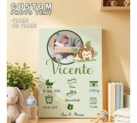 Shein 1 pieza Impresión en lienzo personalizada con foto & texto, póster de lienzo personalizado, arte de lienzo con información de nacimiento del bebé, nom