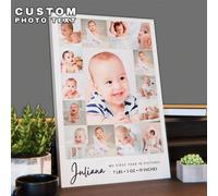 Shein 1 pieza Impresión en lienzo personalizada con foto y texto, póster de lienzo personalizado, arte de lienzo con información de nacimiento del bebé, nom