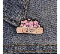 Shein 1 pieza Insignia de esmalte con tema de curación "Todo va a estar bien" con diseño de vendaje y sakura, broche para ropa, mochila, adecuado para la cu