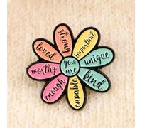 Shein 1 pieza Insignia de Flor de Empoderamiento - "TÚ ERES" en el centro con pétalos positivos - Insignia inspiradora para la salud mental y el amor propio