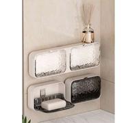 Shein 1 pieza Jabonera de plástico de doble capa montada en la pared, caja de almacenamiento de baño sin perforación, diseño de patrón de iceberg, adecuada