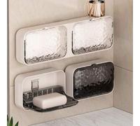Shein 1 pieza Jabonera de plástico de doble capa montada en la pared, caja de almacenamiento de baño sin taladro con diseño de patrón de iceberg, adecuada p