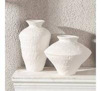 Shein 1 pieza Jarrón de cerámica blanca mate para decoración del hogar Wabi Sabi, cerámica rústica y de granja, jarrón vintage pequeño Japandi para flores f