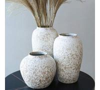 Shein 1 pieza Jarrón de cerámica blanca vintage, decoración de estilo Wabi-Sabi para sala de estar, arreglo floral, antigüedad china, cerámica rústica, flor