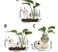 Shein 1 pieza, Jarrón de cerámica con forma de conejo, Jarrón hidropónico, Suministros de decoración de escritorio, Lindo adorno de conejo para Pascua, Cont