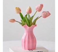Shein 1 pieza Jarrón de plástico con apariencia de cerámica, jarrón irrompible blanco para tulipanes, rosas, flores, decoración del hogar, sala de estar, re