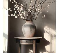 Shein 1 pieza Jarrón de vientre redondo y boca estrecha de 6 pulgadas, hecho a mano en estilo japonés Wabi Sabi, decoración del hogar bohemia, gran jarrón d