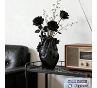 Shein 1 pieza Jarrón en forma de corazón negro, escultura de centro de mesa de resina, decoración moderna y artística para el hogar para la sala de estar, e