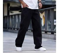 Shein 1 pieza Jeans rectos de estilo coreano casual de ajuste ceñido, lavado negro, de hermano de la justicia, de corte holgado y versátil, talla grande, pa