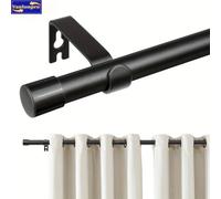 Shein 1 pieza Juego de barras de cortina de ventana negras con soportes, longitud ajustable, barra de metal de 1,6 cm de diámetro, soportes de fácil instala